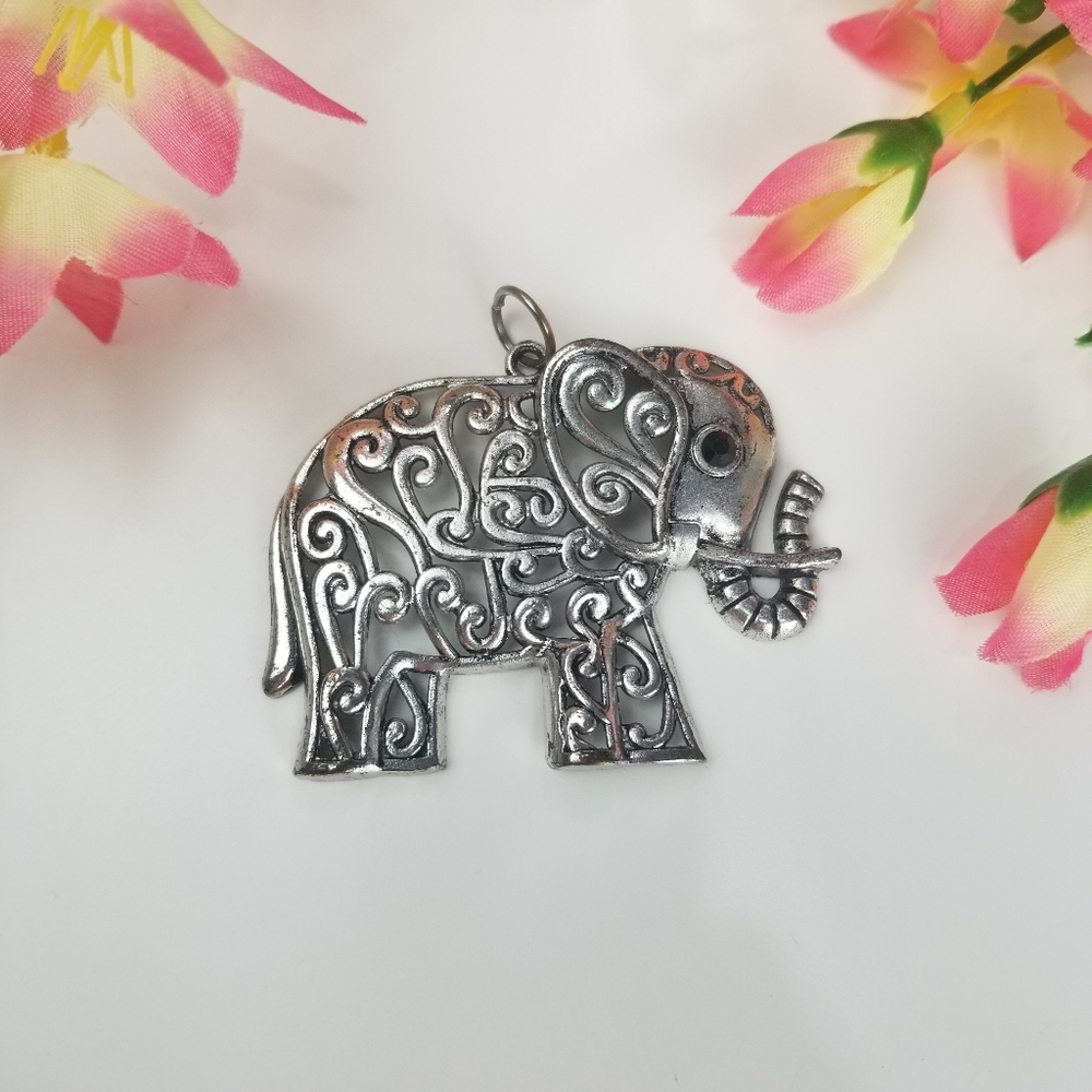Last Chance! Elephant Pendant Charm Silver swirl scroll sweater necklace